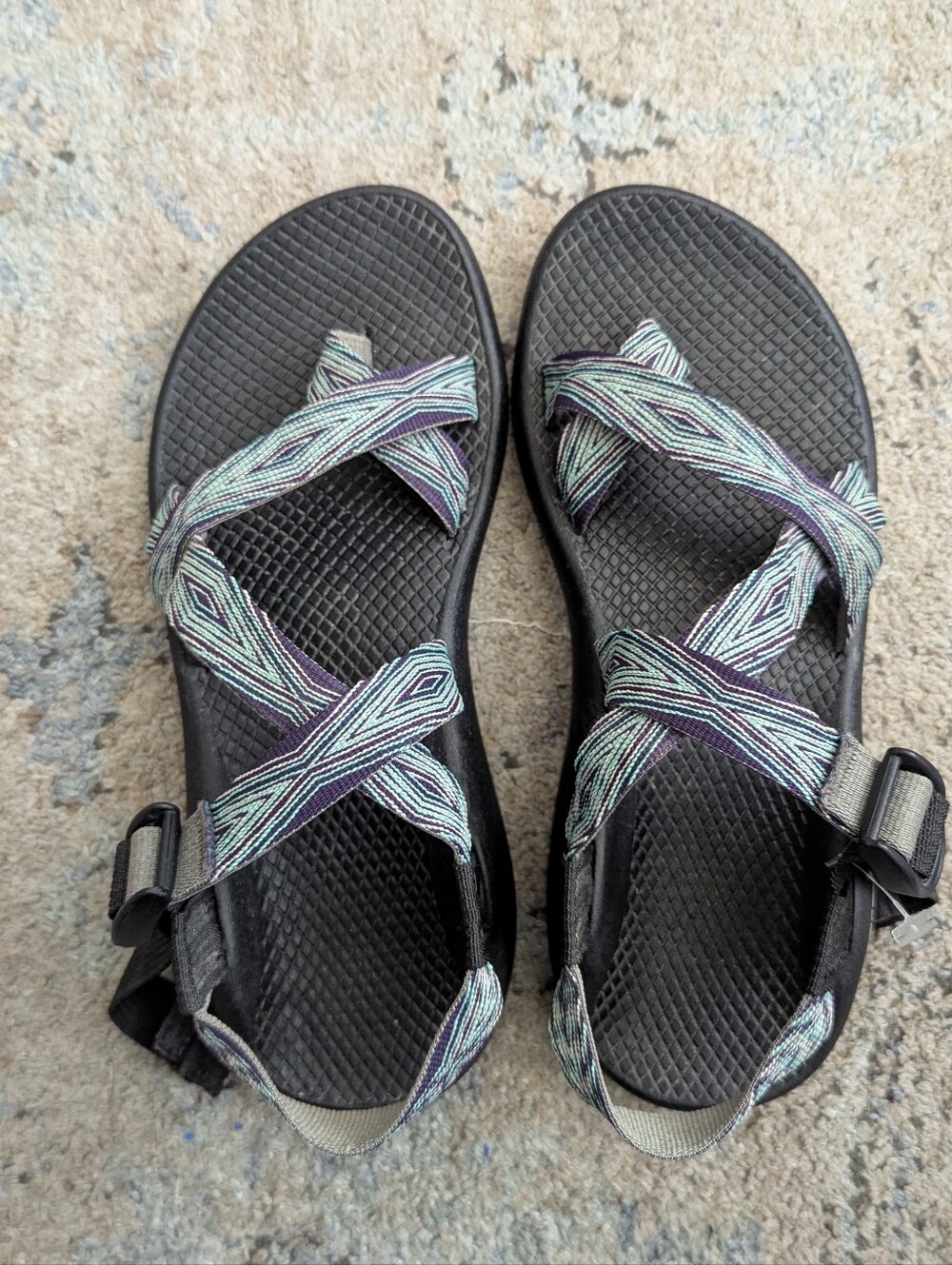 Chaco Z2 Woven Strap Outdoor Sandals - Black with Teal & Purple Accents